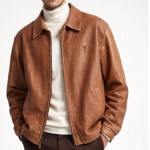 Vintage Polo Ralph Lauren Leather Jacket Mens XL Brown Soft Buttery Loop Collar